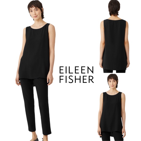 Eileen Fisher Woodland Silk Georgette Crepe Long Tunic Shell Top $218 SZ XL